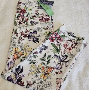 NEW LARK + GREY Petite Cropped Stretchy Zip Floral Print Pant Size 8